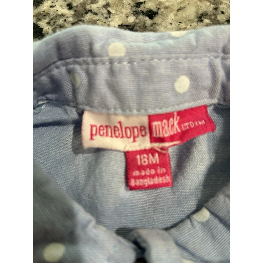 Penelope Mack Toddler Girls Blue Chambray Print Sleeveless Sun dress 18M EUC